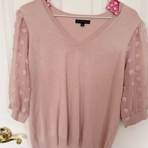 Adrianna Papell Blush V-Neck Blouse with Floral Sleeves